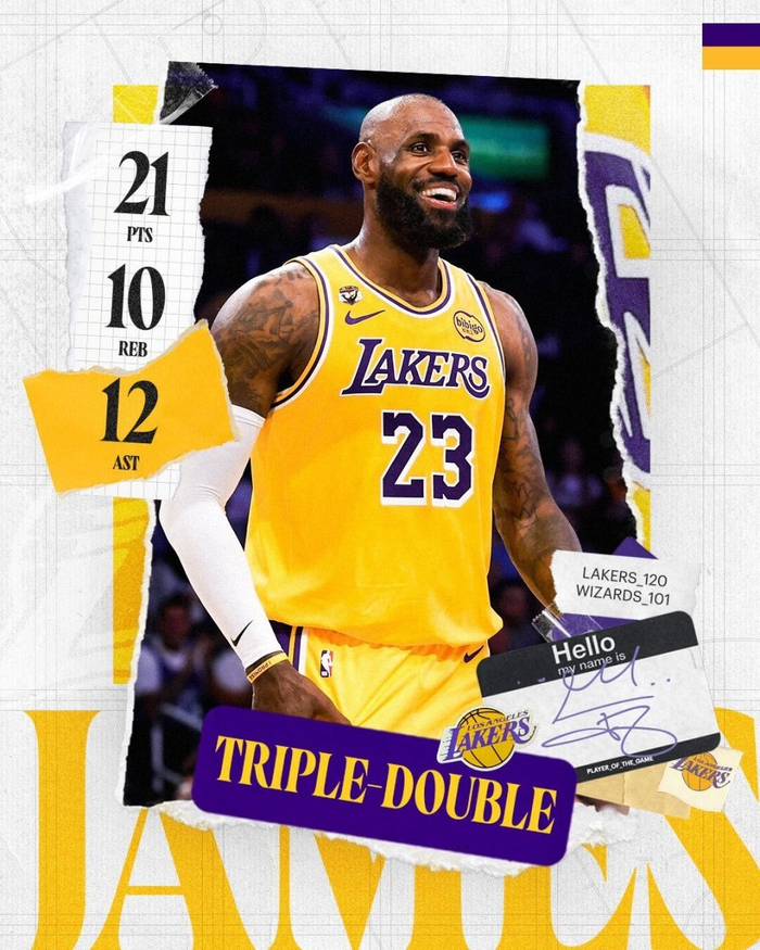 詹姆斯三双追平贾巴尔纪录 湖人主场大胜奇才